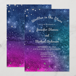 Modern Peacock Blue Silver Watercolor Wedding Invitation