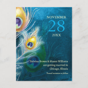 Modern Peacock Blue Wedding Save the Date Announcement Postcard