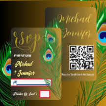 Modern Peacock Feather Golden Black Custom Wedding
