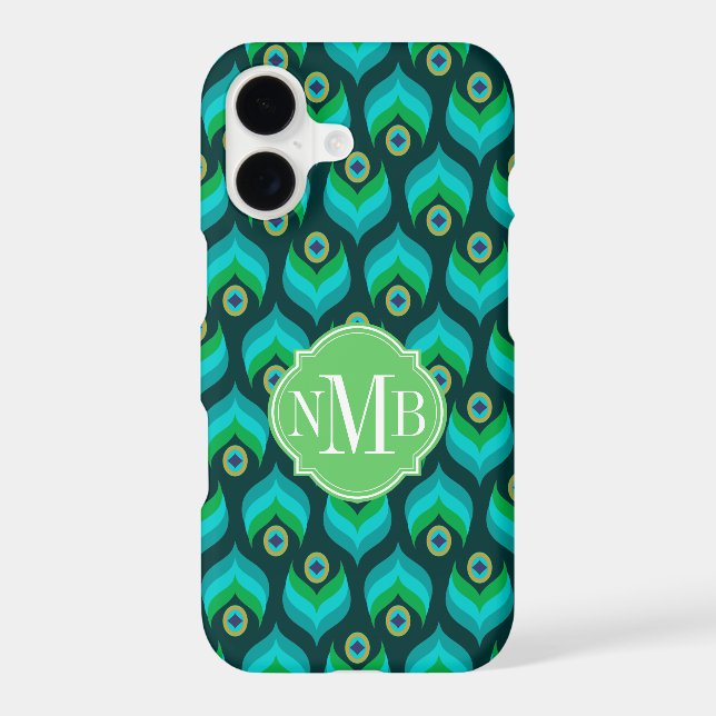 Modern Peacock Feather Pattern Monogram Case-Mate (Back)