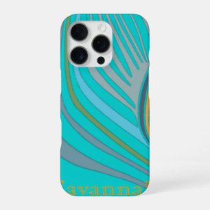Modern Peacock Feather Personalised Damask iPhone 16 Pro Case