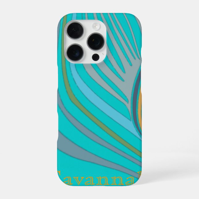 Modern Peacock Feather Personalised Damask iPhone Case (Back)