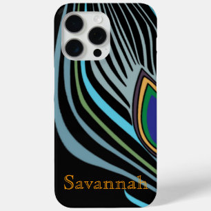 Modern Peacock Feather Personalised Damask iPhone iPhone 15 Pro Max Case