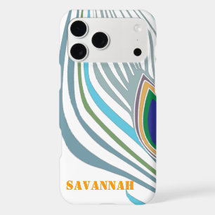 Modern Peacock Feather Personalised Damask Phone