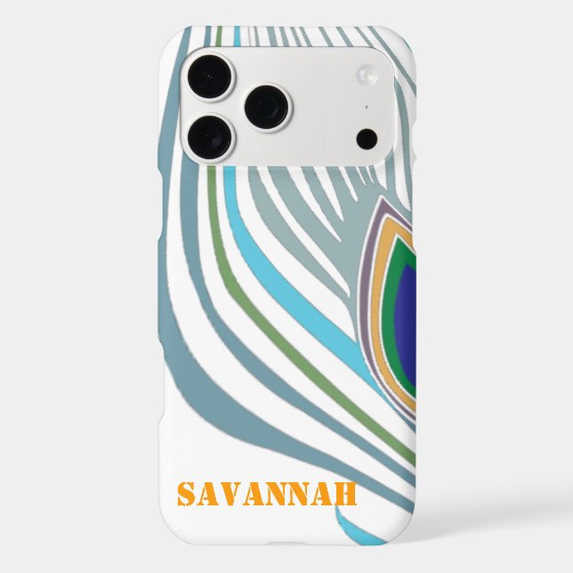 Modern Peacock Feather Personalised Damask Phone (Back)