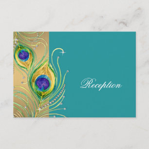 Modern Peacock Feathers Faux Jewel Scroll Swirl Enclosure Card