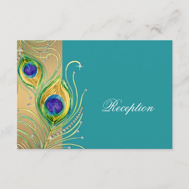 Modern Peacock Feathers Faux Jewel Scroll Swirl Enclosure Card (Front)