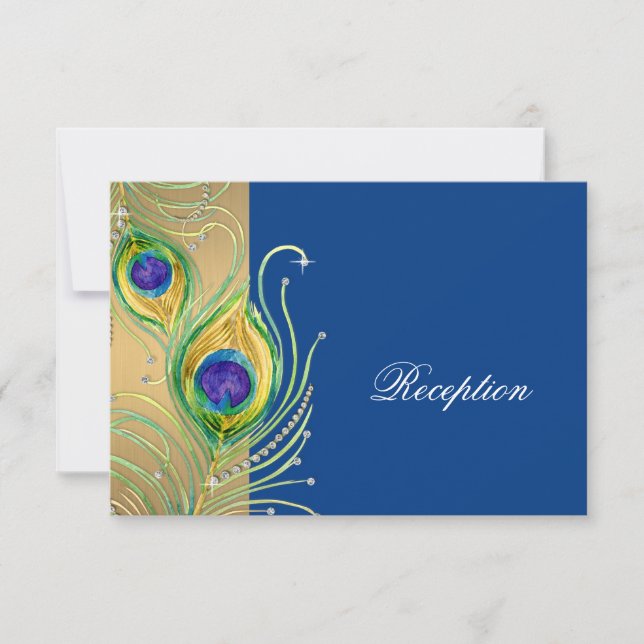 Modern Peacock Feathers Faux Jewel Scroll Swirl Invitation (Front)
