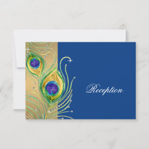 Modern Peacock Feathers Faux Jewel Scroll Swirl Invitation