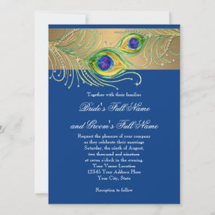Modern Peacock Feathers Faux Jewel Scroll Swirl Invitation