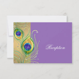Modern Peacock Feathers Faux Jewel Scroll Swirl Invitation