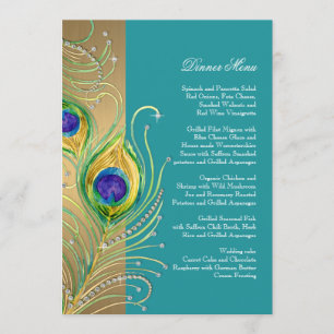 Modern Peacock Feathers Faux Jewel Scroll Swirl Menu