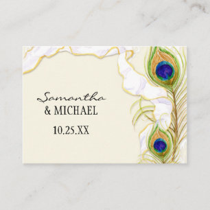 Modern Peacock Feathers Faux Ribbon Damask Swirl Enclosure Card