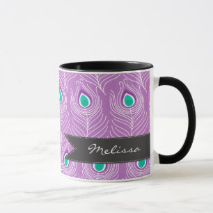 Modern Peacock Feathers Trendy and Personalised Mug