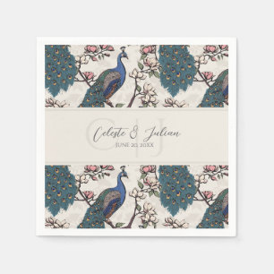 Modern Peacock Ivory Chinoiserie Napkin
