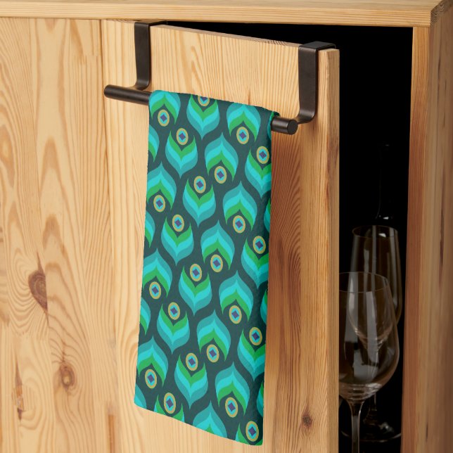 Modern Peacock Pattern Tea Towel (Thirds Fold)