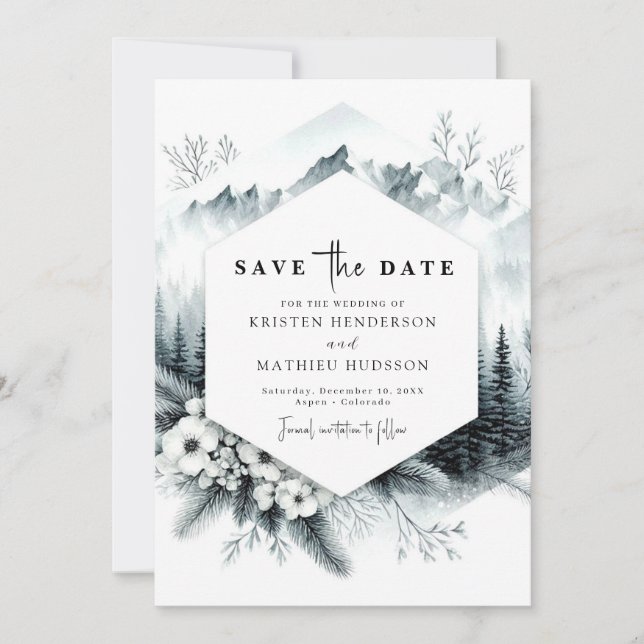Modern Peak Mountain Wedding Save The Date (Front)