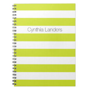 Modern Pear Green Stripes Monogram Notebook