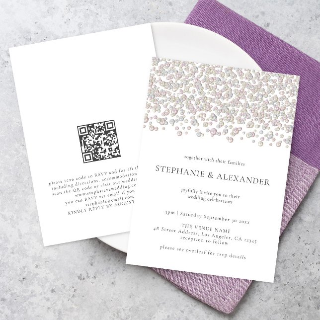 Modern Pearl Ivory Cream QR Code Wedding  Invitation (Creator Uploaded)