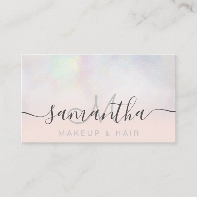 Modern pearl nacre ombre blush makeup hair business card (Front)