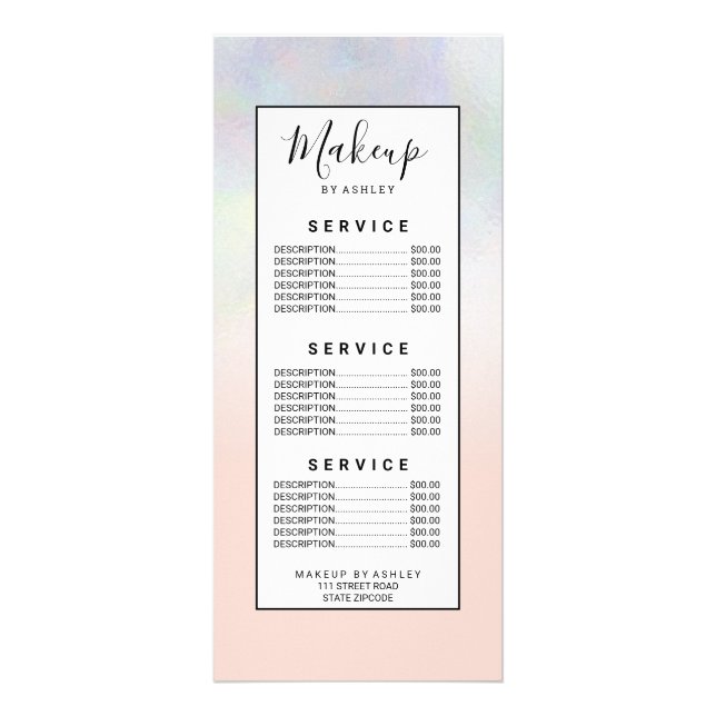 Modern pearl nacre ombre blush pink holographic rack card (Front)