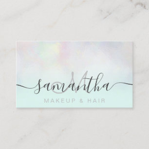 Modern pearl nacre ombre teal makeup hair business card