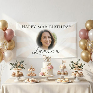 Modern Pearl Sunburst Photo Milestone Birthday Banner