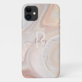 Modern Pearl Swirl Iridescent Custom Name Monogram Case-Mate iPhone Case (Back)