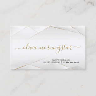 Modern Pearl White and Gold Geometric Business Card