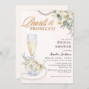 Modern Pearls and prosecco floral Bridal shower  Invitation