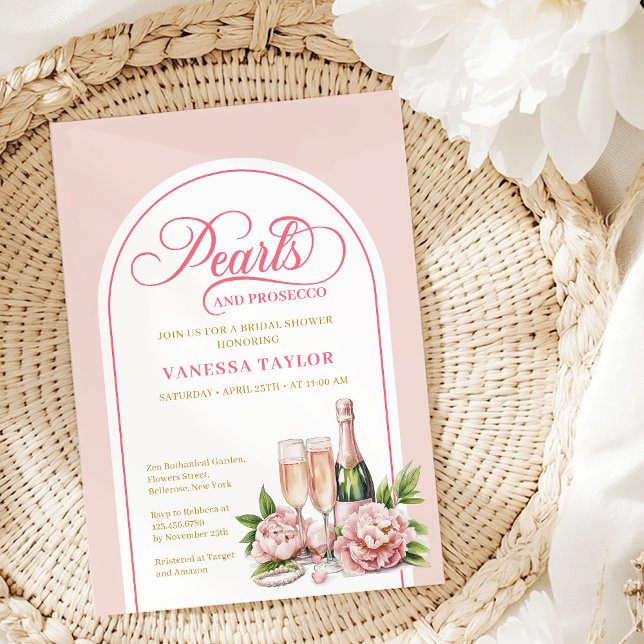 Modern Pearls and Prosecco Shower Invite Design (Modern Pearls and Prosecco Shower Invite Design)