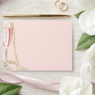 Modern Pearls & Prosecco Bridal Shower Pink Envelope