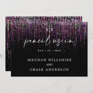 Modern Pencil Us In Edgy Magenta Glitter Invitation