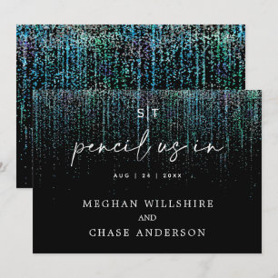 Modern Pencil Us In Edgy Teal Glitter Invitation