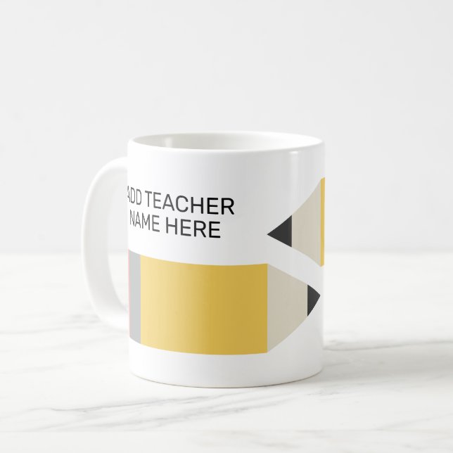 Modern Pencil with Teacher Name Coffee Mug (Front Left)