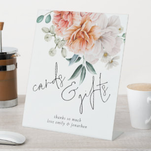 Modern Peonies Cards Gifts Script Wedding Pedestal Sign