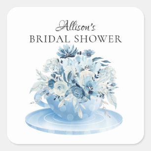 Modern Peony Floral Bridal ShowerTea Square Stick Square Sticker
