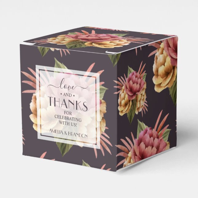 Modern Peony Flowers on Purple Brown Favour Box (Front Side)