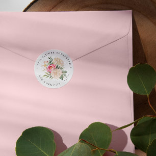 Modern Peony gold Bouquet Botanical Return address Classic Round Sticker
