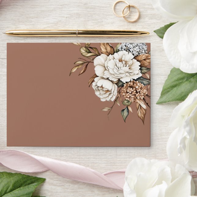Modern Peony & Hydrangea Mocha Mousse Wedding  Envelope (Wedding)