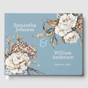 Modern Peony & Hydrangea Powder Blue Wedding Guest Book