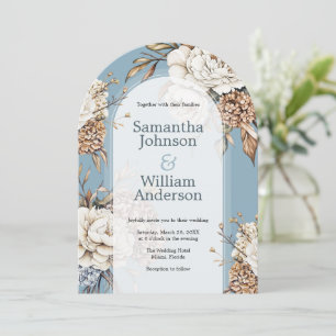 Modern Peony & Hydrangea Powder Blue Wedding Invitation