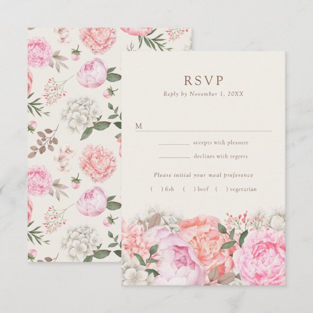 Modern Peony RSVP Cards (Front/Back)