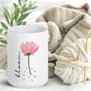 Modern Peony Watercolor Floral Script "Bloom" Coffee Mug