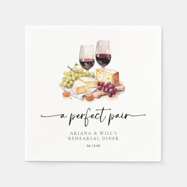Modern Perfect Pair Watercolor Wine & Cheese  Napkin (Front)