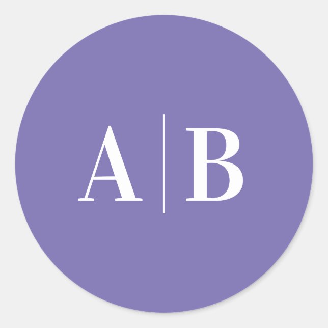 Modern Periwinkle and White Wedding Monogram Classic Round Sticker (Front)
