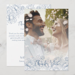 Modern Periwinkle Blue Boho Elegant Wedding Photo Thank You Card