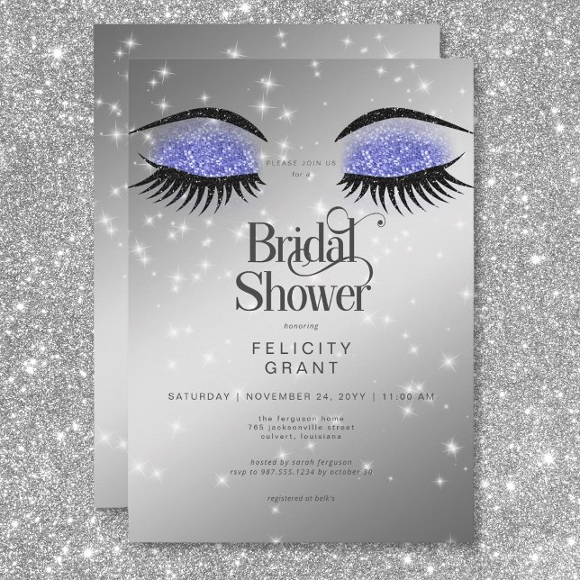 Modern Periwinkle Blue Glam Eyes Bridal Shower Invitation (Modern Lavender Periwinkle Glam Eyes Bridal Shower Invitation)