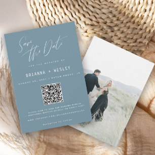 Modern Periwinkle Blue QR Code Photo  Save The Date