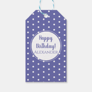 Modern Periwinkle Polka Dots Name Happy Birthday Gift Tags
